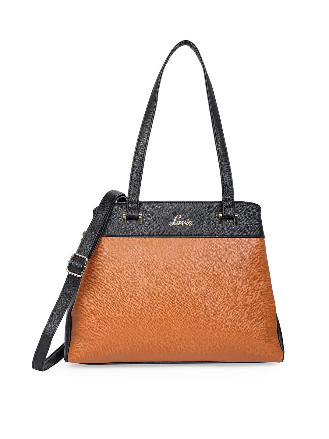 Lavie Brown Colourblocked Structured Shoulder Bag