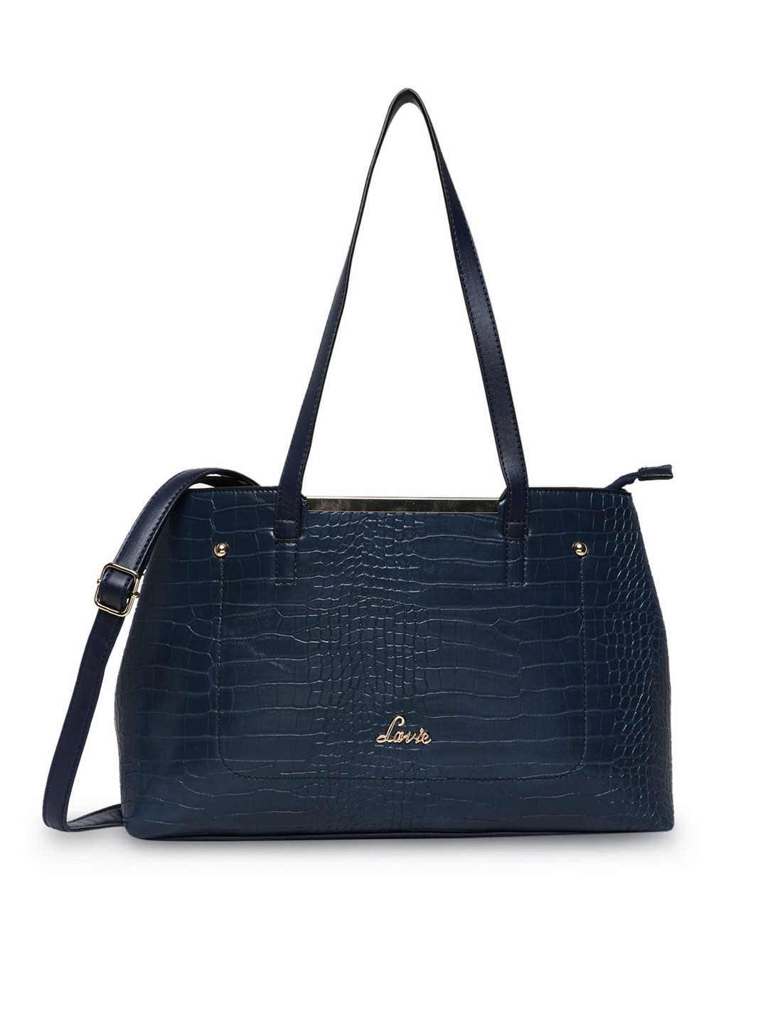 Lavie Navy Blue Animal Textured Structured Handheld Bag