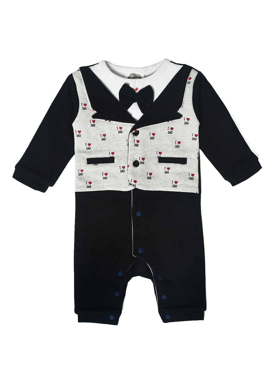 MiArcus Boys Black Knitted Jacquard Overall Rompers