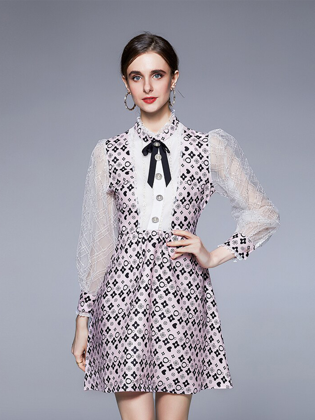 JC Collection Rose Gold & Black Tie-Up Neck Sheath Dress