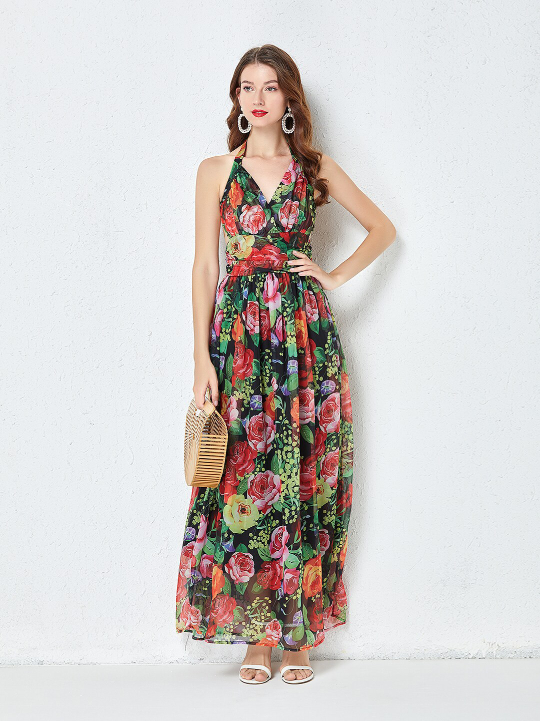 JC Collection Black Floral Halter Neck Maxi Dress