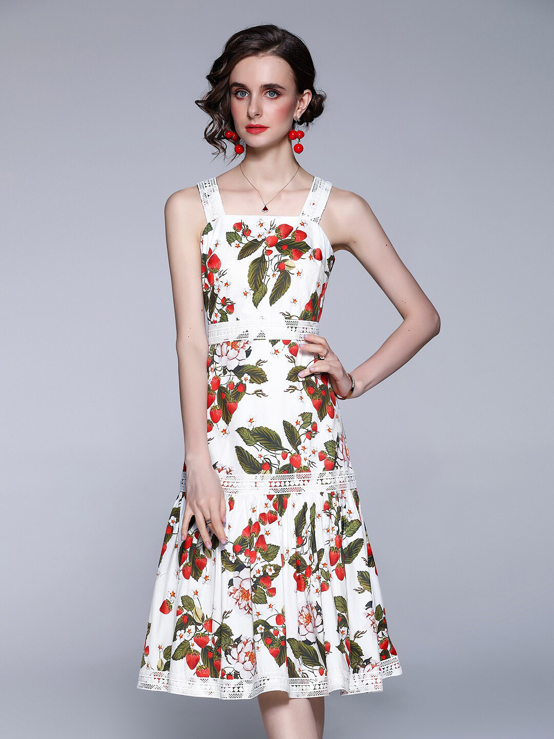 JC Collection White & Red Midi Polyester Dress