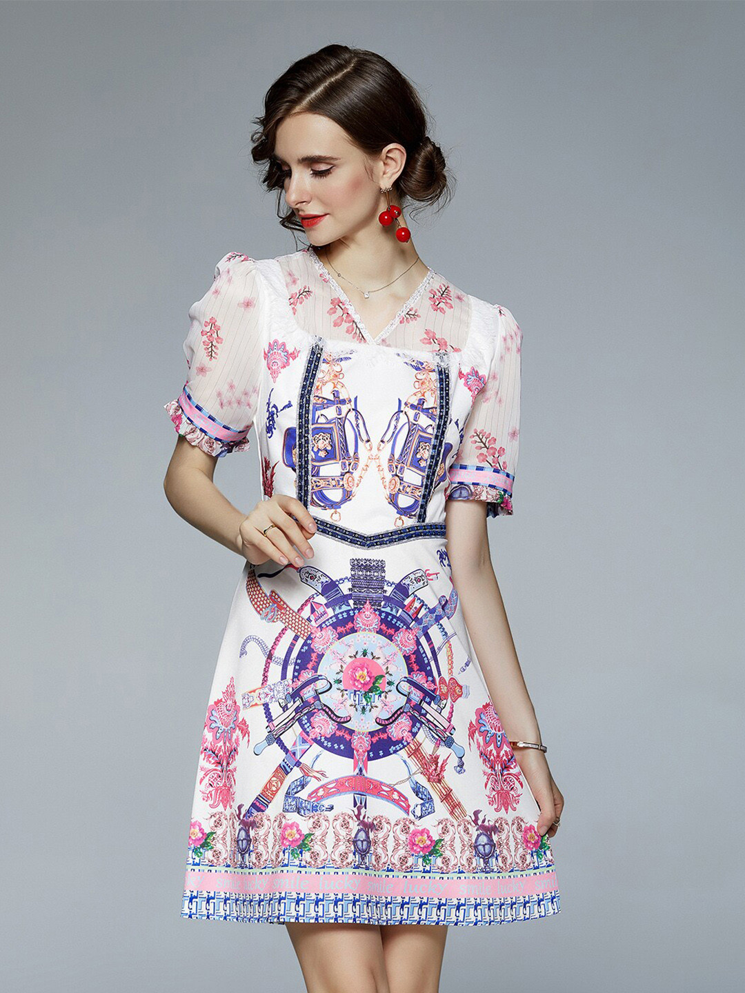 JC Collection White & Blue Polyester Dress