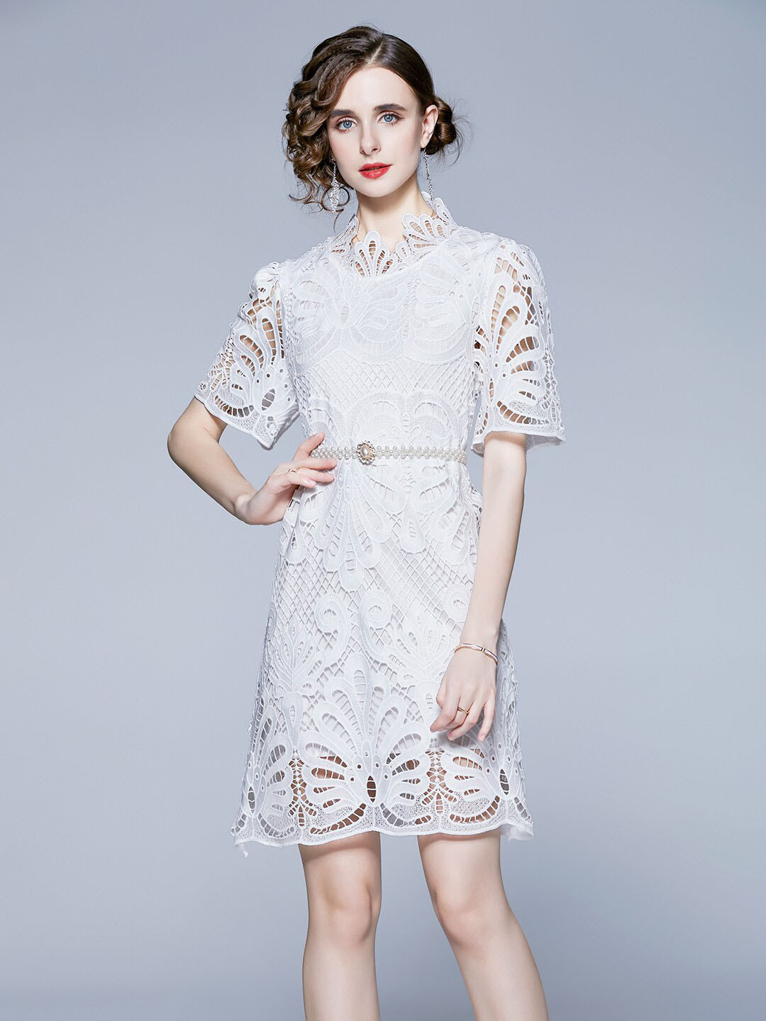 JC Collection White Self Design Dress