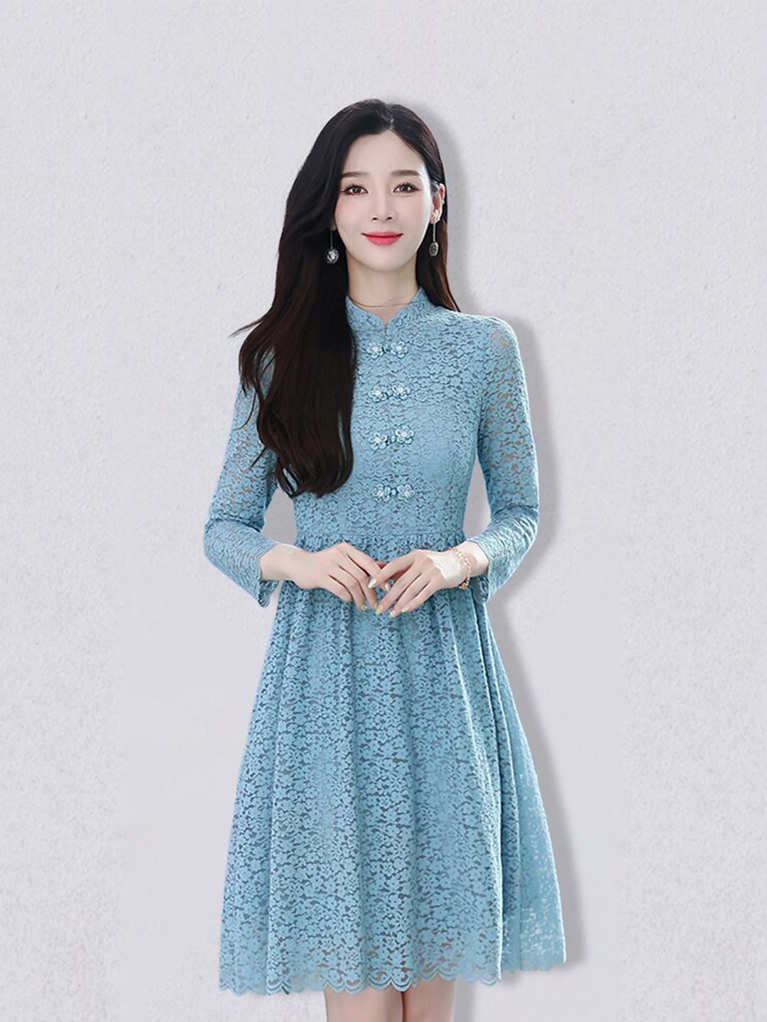 JC Collection Blue Lace Work Fit and Flare Dress