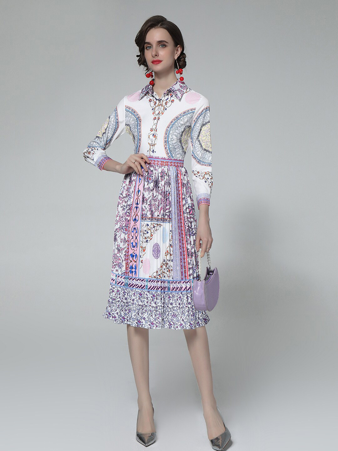 JC Collection White & Purple Ethnic Motifs A-Line Dress
