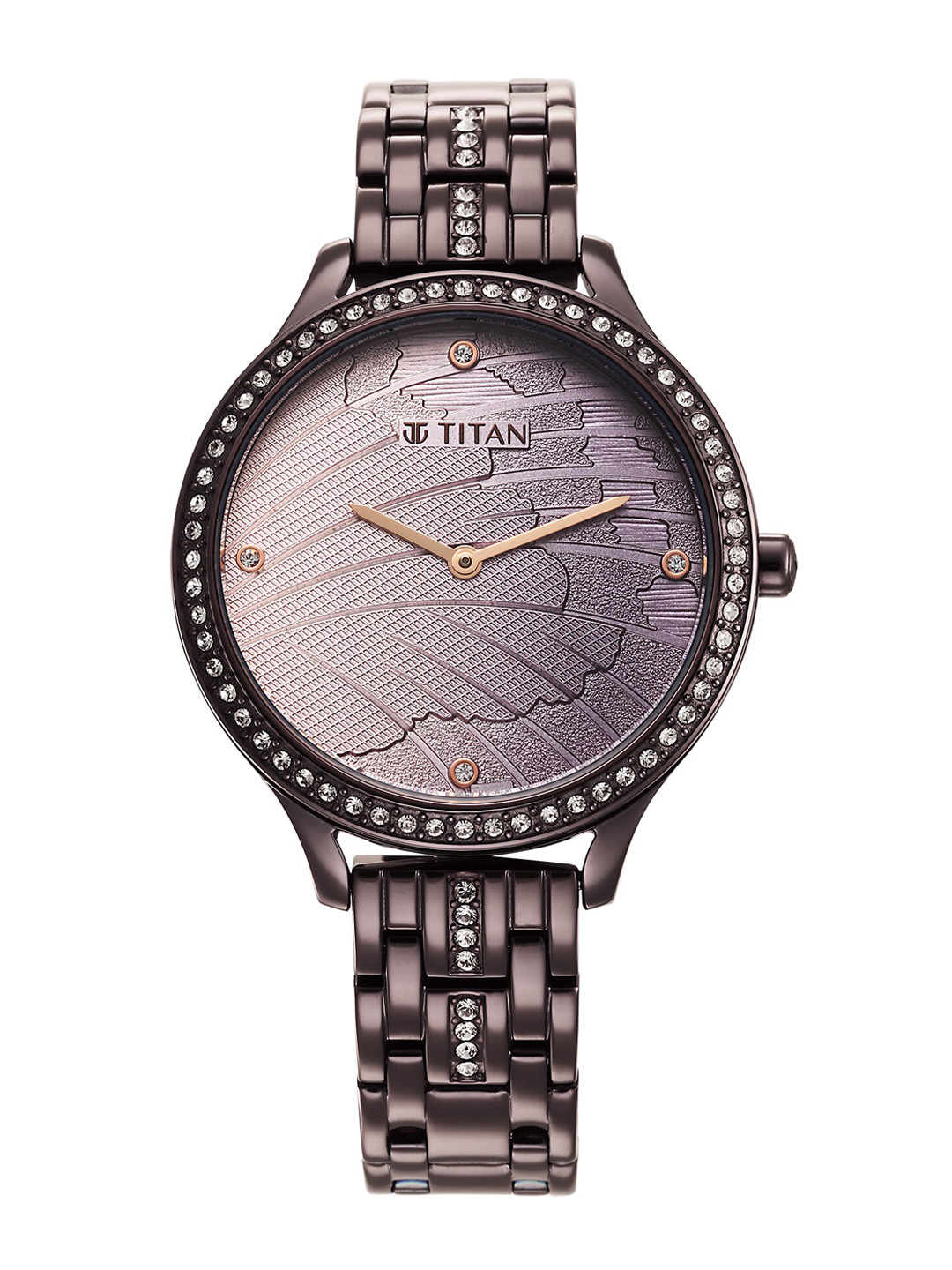 Titan Women Purple Brass Patterned Dial & Purple Wrap Around Straps Analogue Watch
