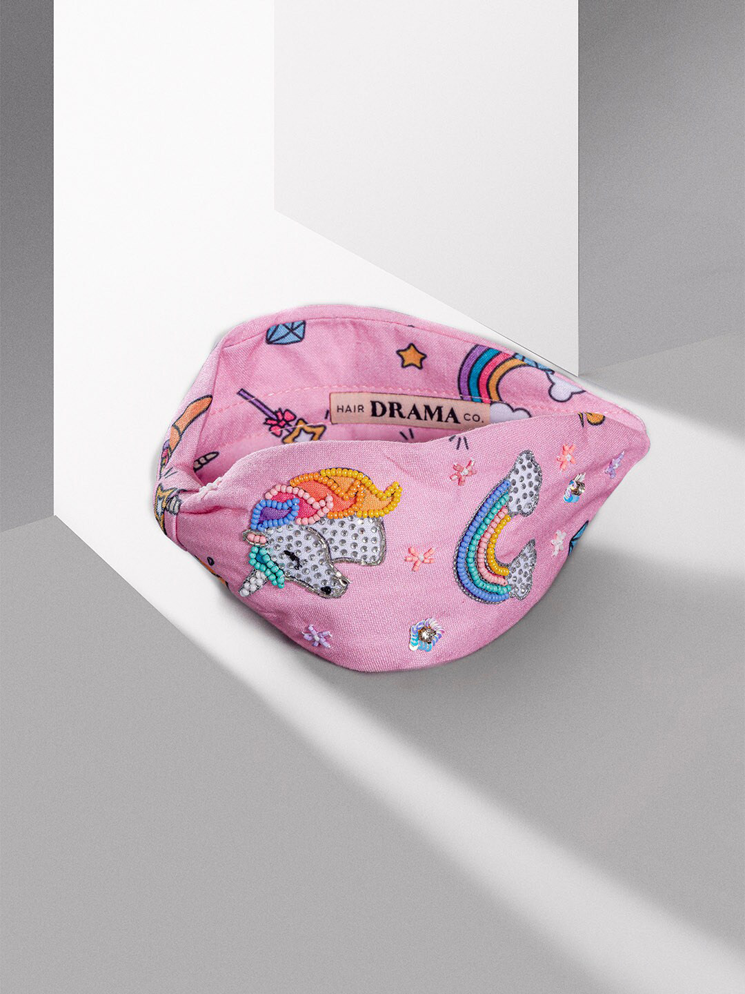 HAIR DRAMA CO. Women Pink Unimagical Knotted Headband with Beads