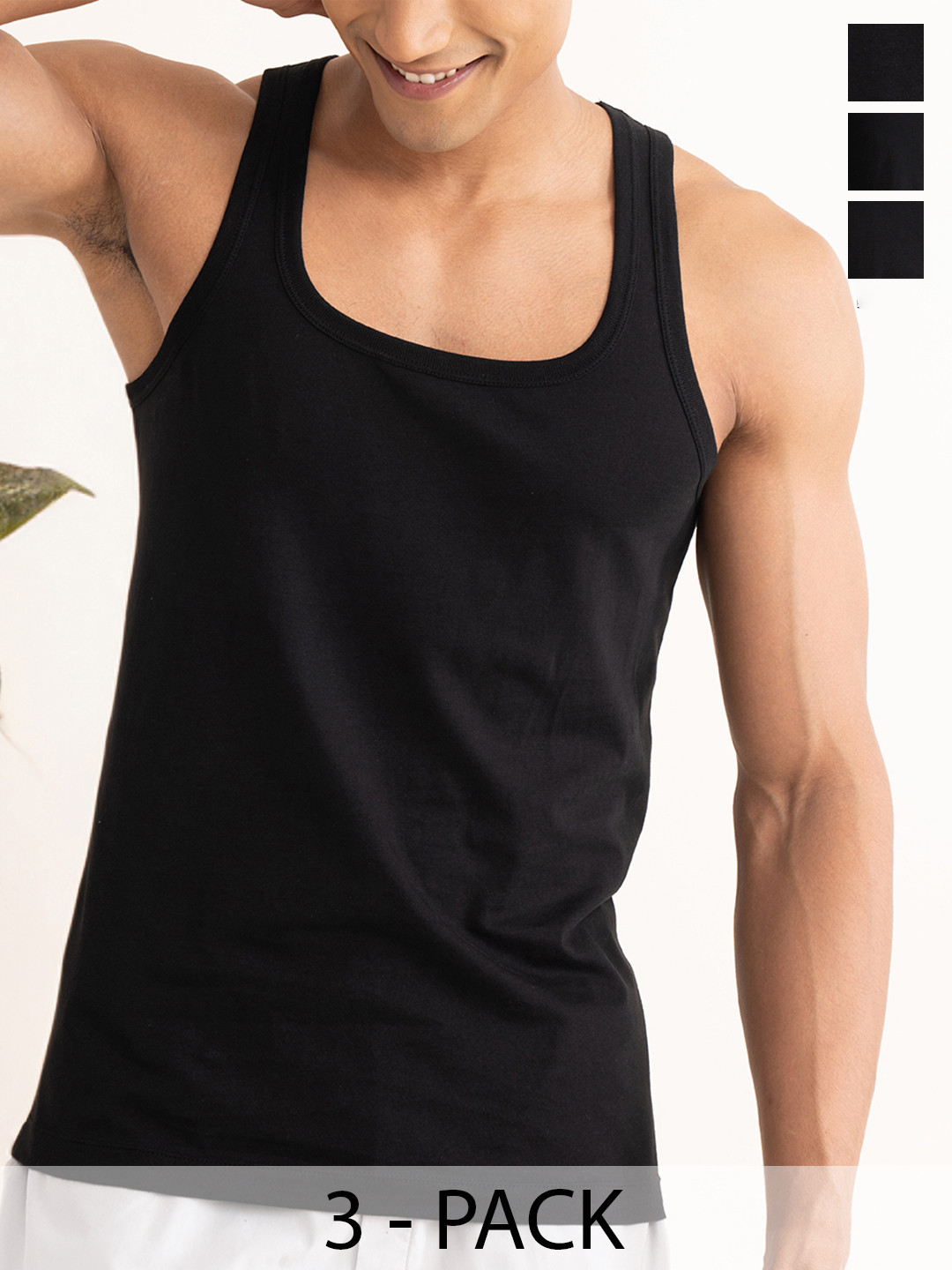 DAMENSCH Men Pack Of 3  Anti-Microbial Solid NEO-Cotton Basic Innerwear Vests