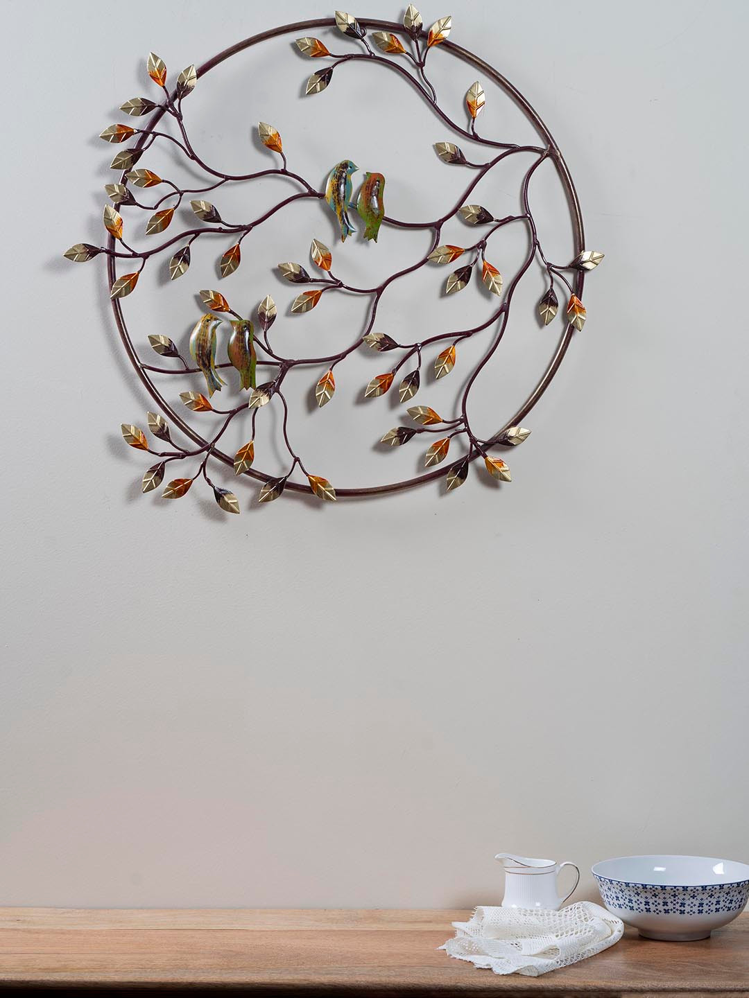 vedas Tree, W-Bird Metal Glossy Hanging Hall Wall Hangings-28In