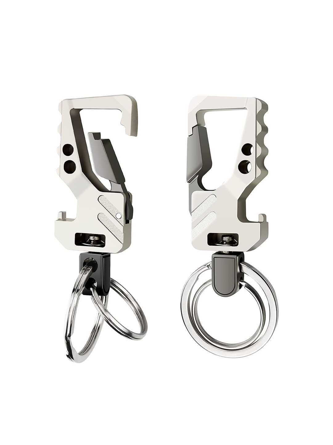CONTACTS Set Of 2 Black &  Silver-Toned Textured Stainless Steel Key Chain With Bottle Opener