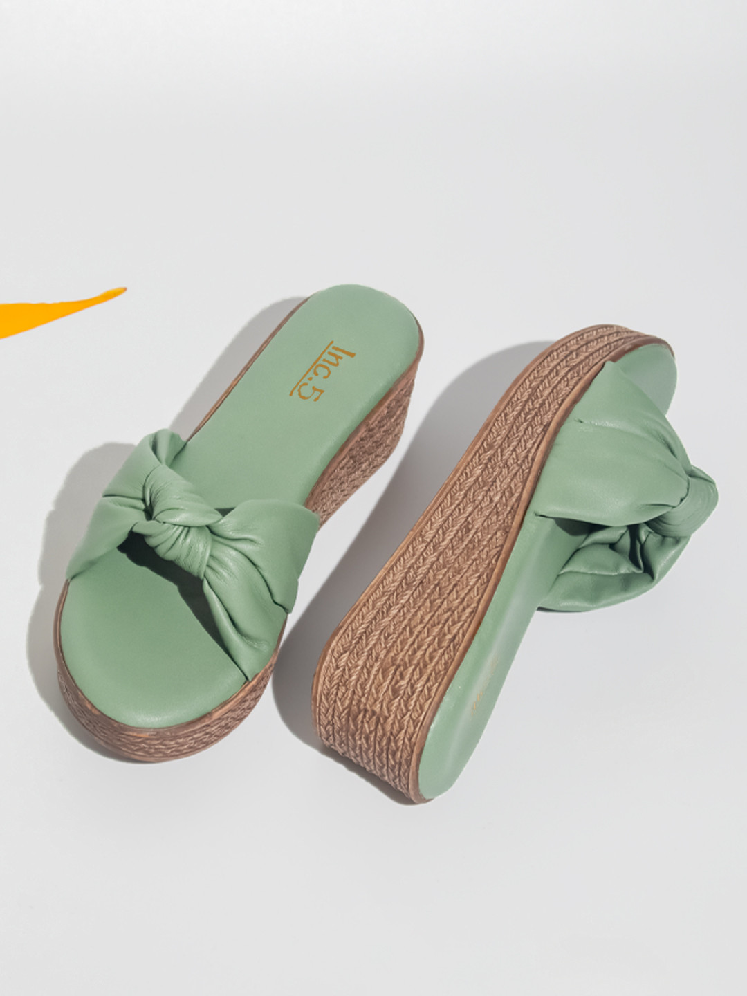 Inc 5 Green Flatform Heels with Bows