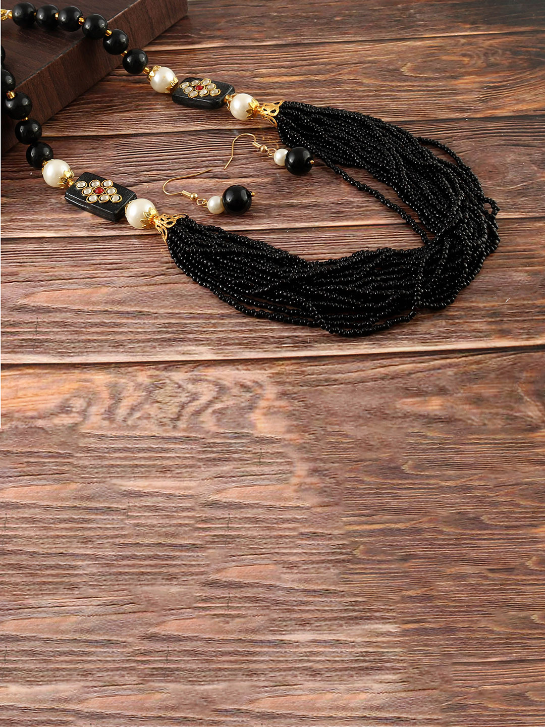 Jewar Mandi Black Gold-Plated Multi Strand Jewellery Set