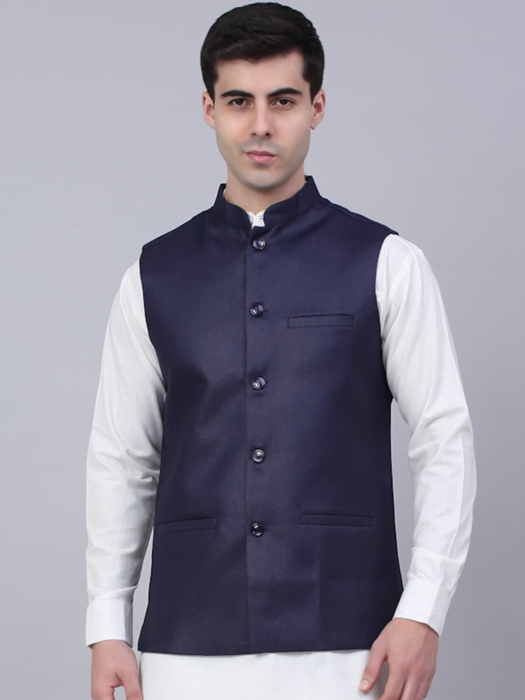 Jompers Men Navy Blue Nehru Jackets