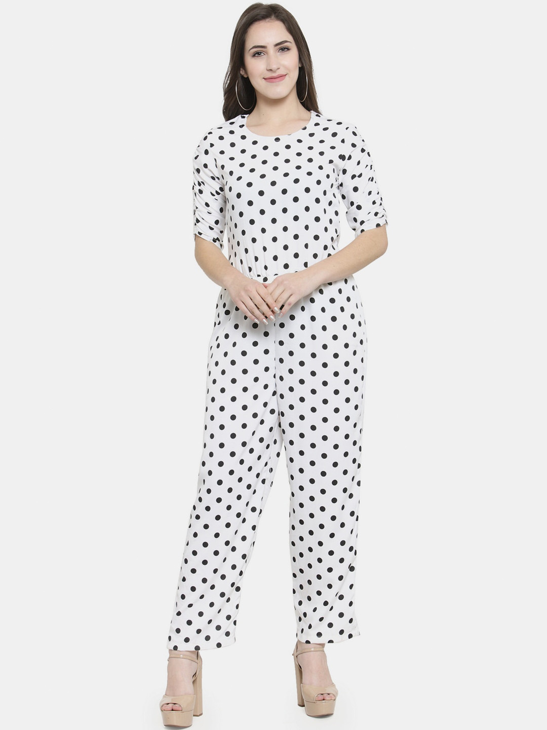 Enchanted Drapes White & Black Printed Basic Jumpsuit