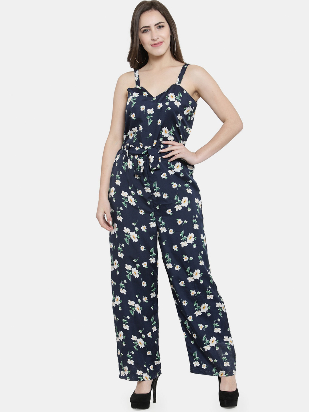 Enchanted Drapes Blue & White Printed Basic Jumpsuit