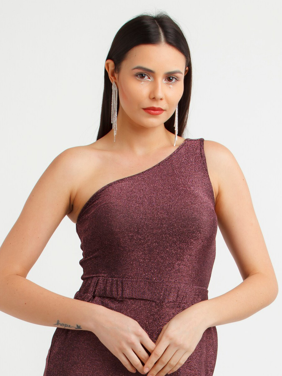 zink Z Brown Off-Shoulder Crop Top