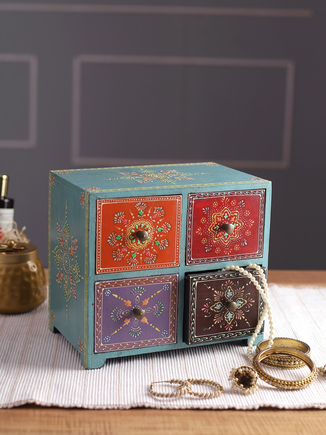 Aapno Rajasthan Blue & Red Printed Drawer Organiser