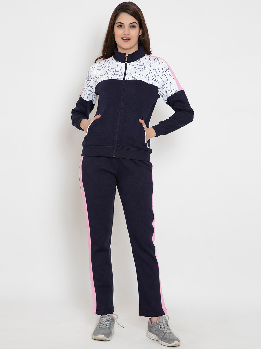 FLOSBERRY Women Navy Blue Solid Cotton Tracksuits