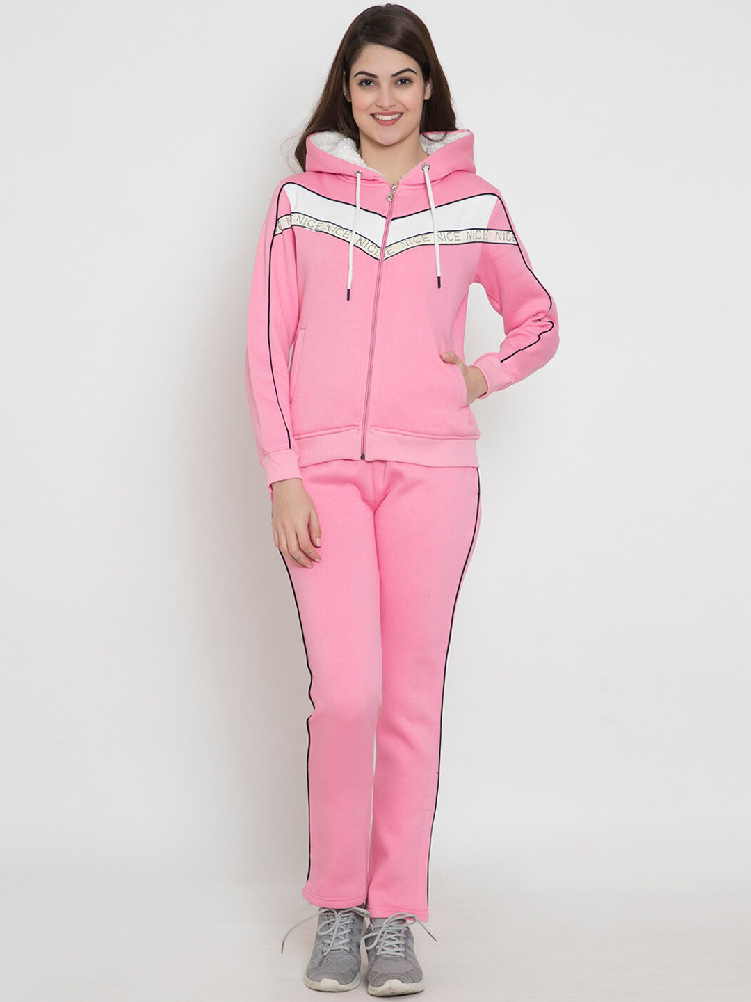 FLOSBERRY Women Pink Solid Cotton Tracksuits
