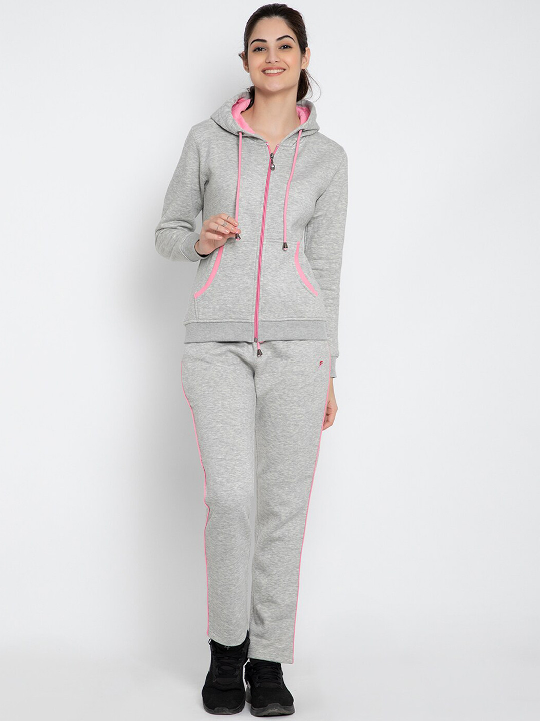 FLOSBERRY Women Grey Solid Cotton Tracksuits