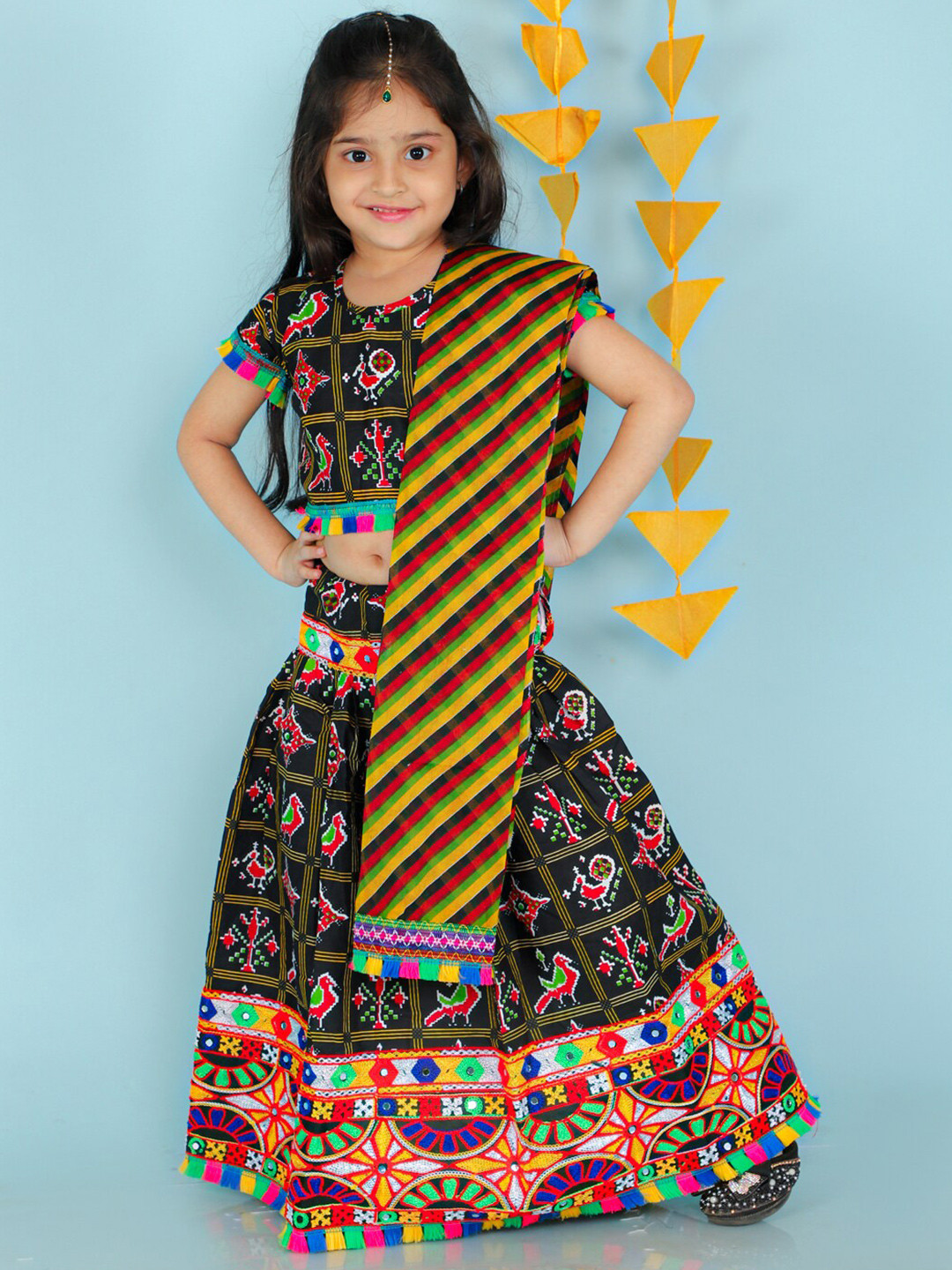 KID1 Girls Black & Red Embroidered Ready to Wear Lehenga Choli