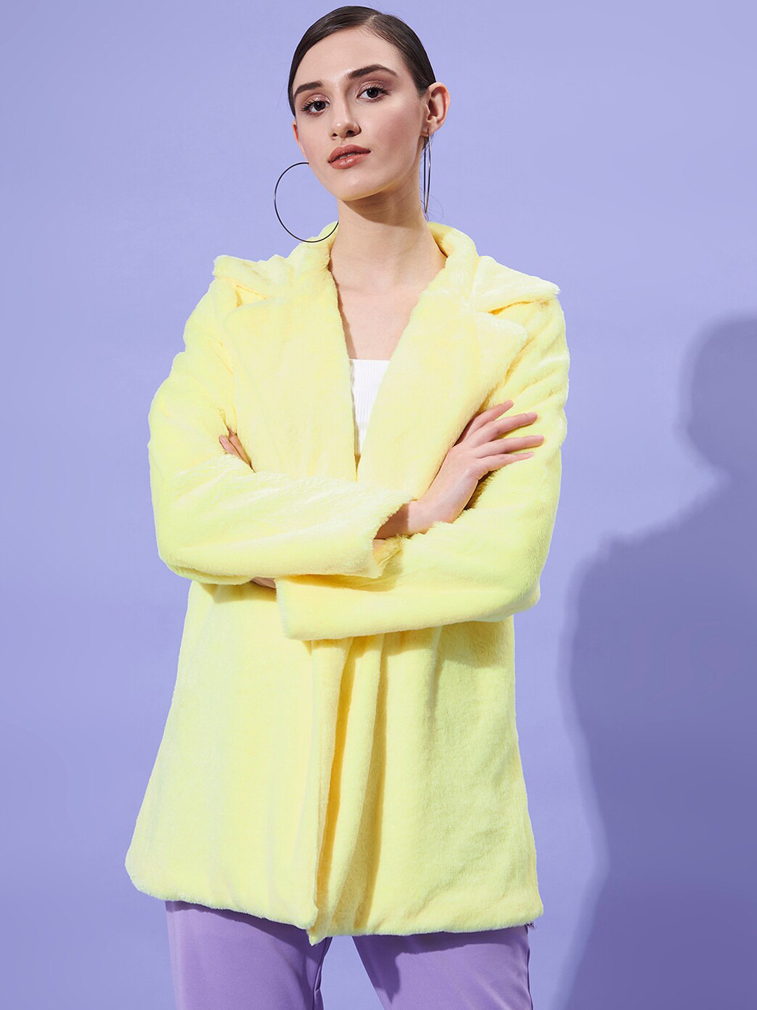 Athena Women Yellow Faux Fur Trench Over Coat