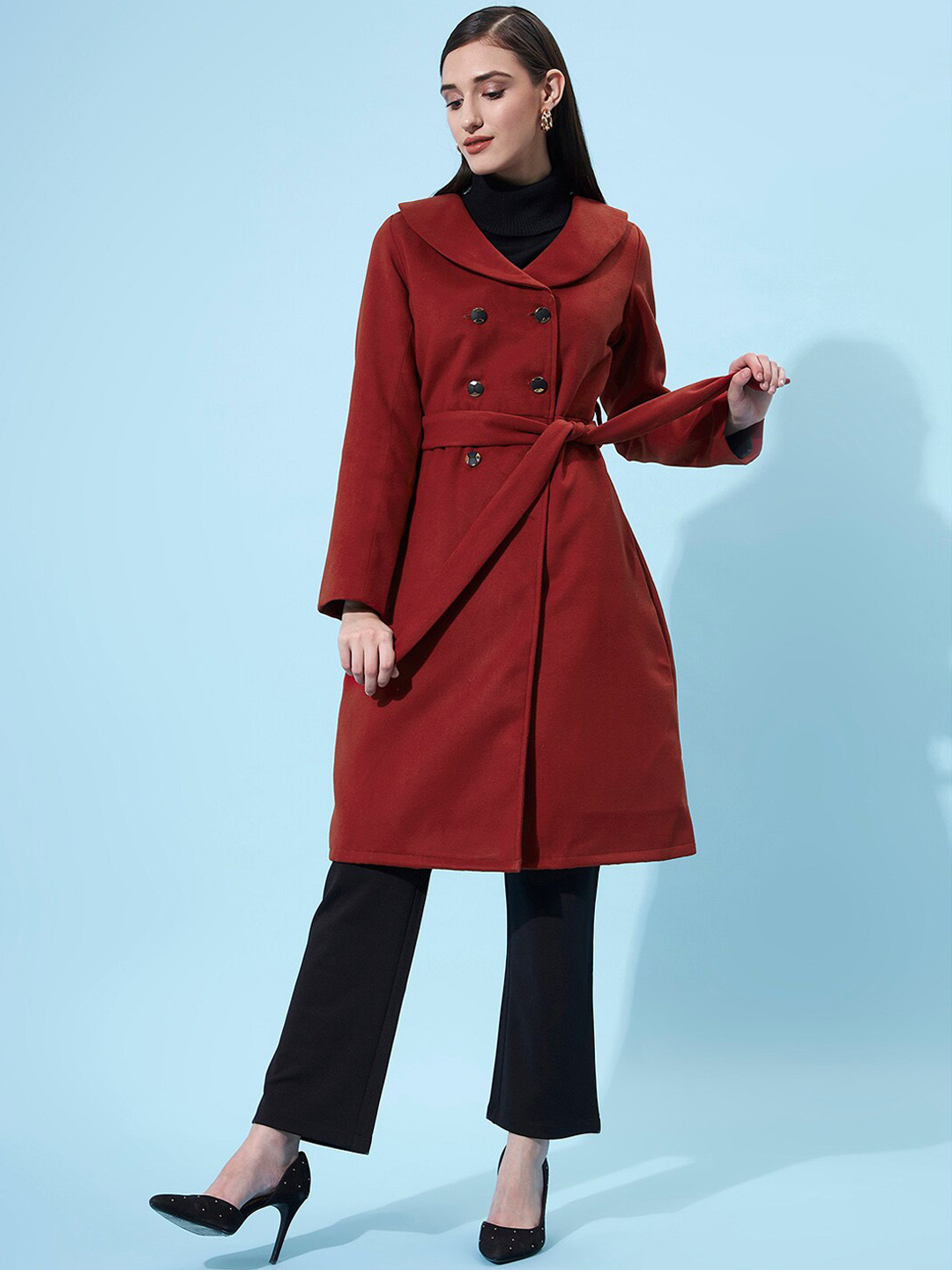 Athena Women Rust Longline Trench Coats
