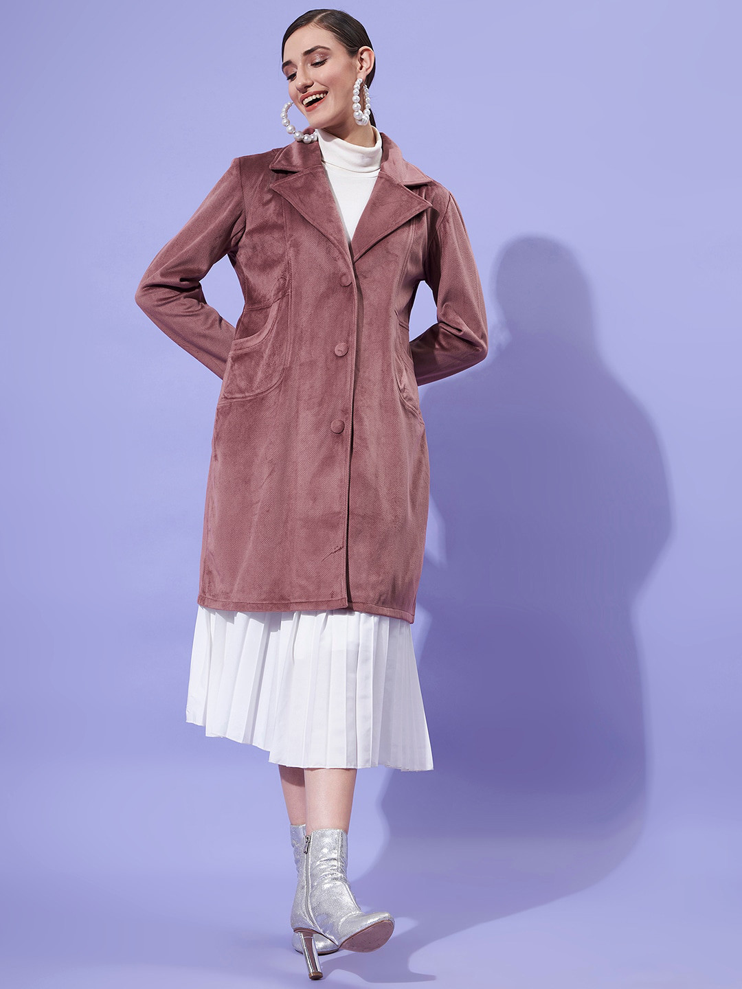 Athena Women Dust-Pink Solid Trench Coat