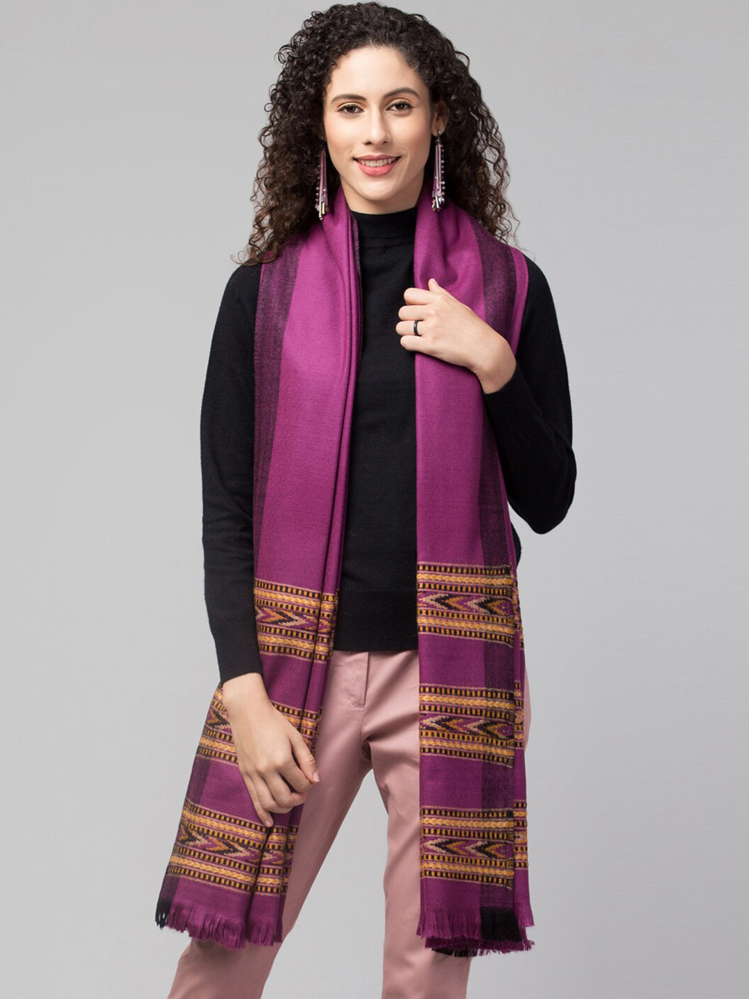 Tweedle Women Purple Traditional Kullu Woven-Design Shawl