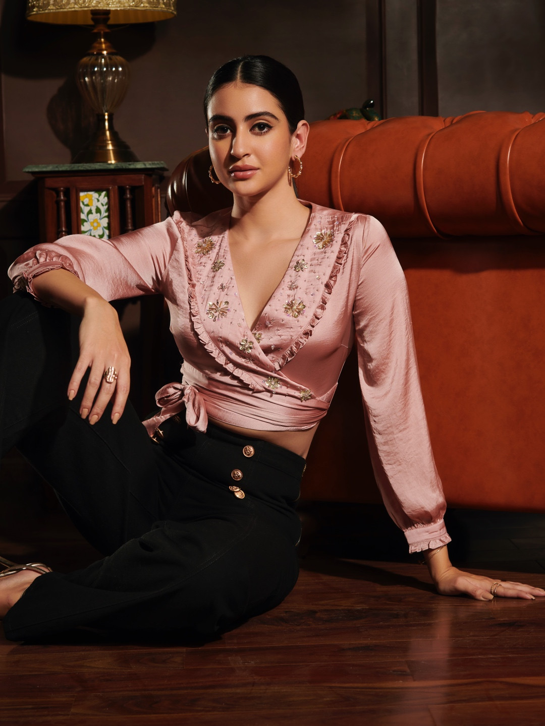 Style Island Pink Embellished Wrap Top