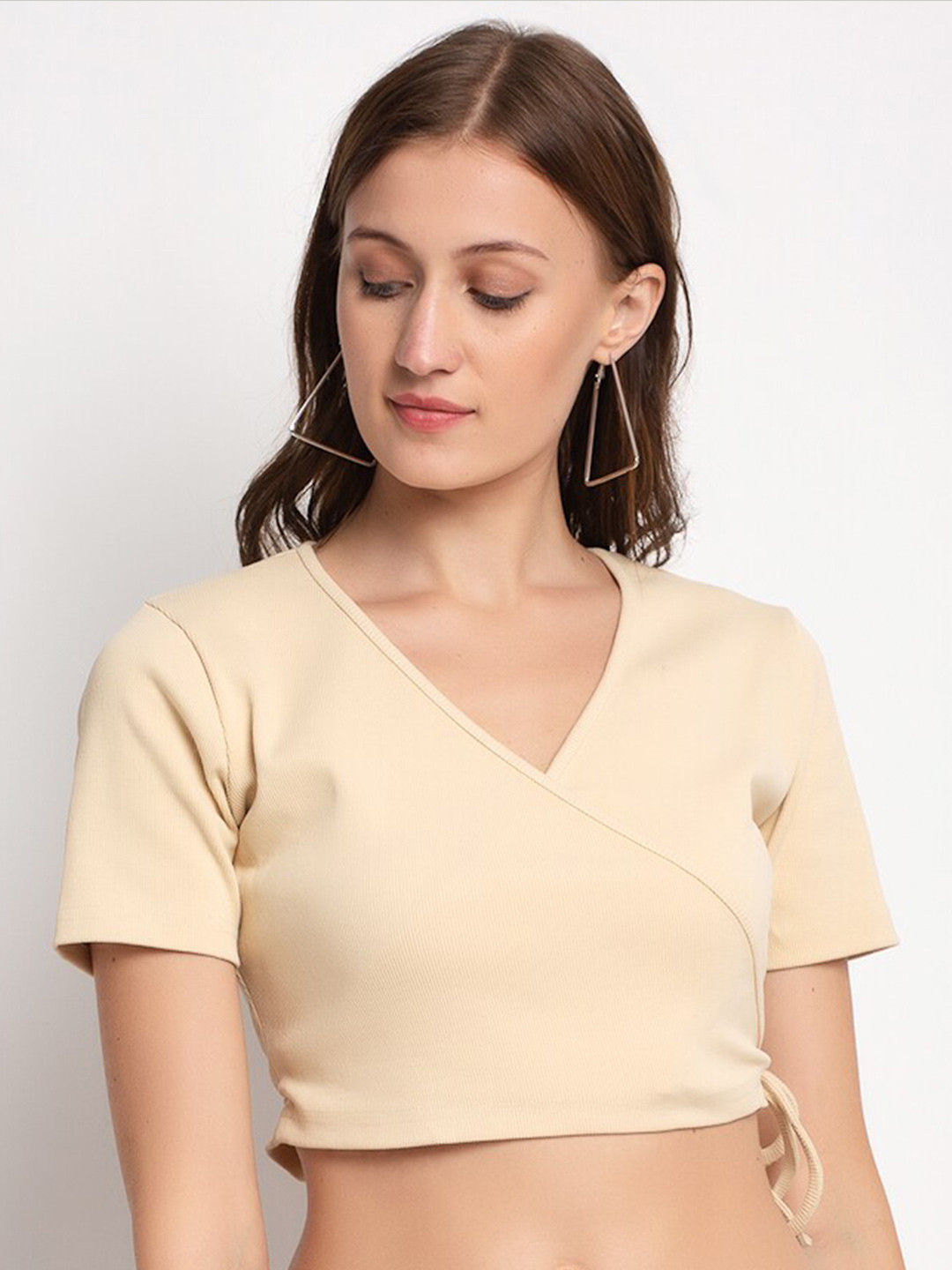 DOOR74 Beige Wrap Crop Top