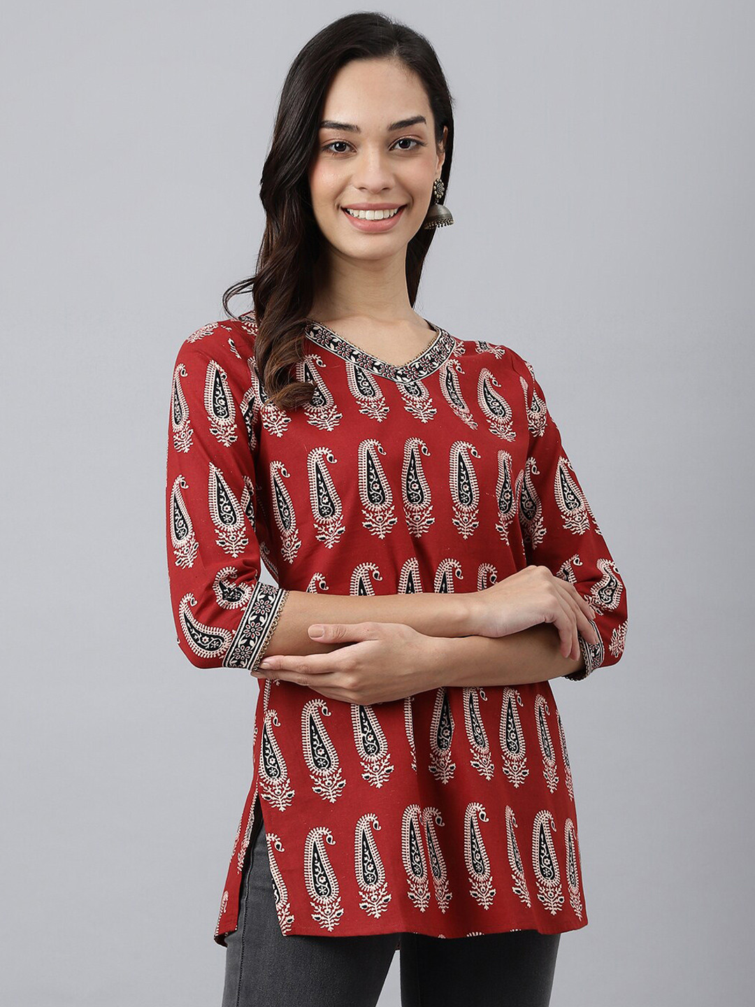 MEESAN Rust & Black Printed Cotton Tunic