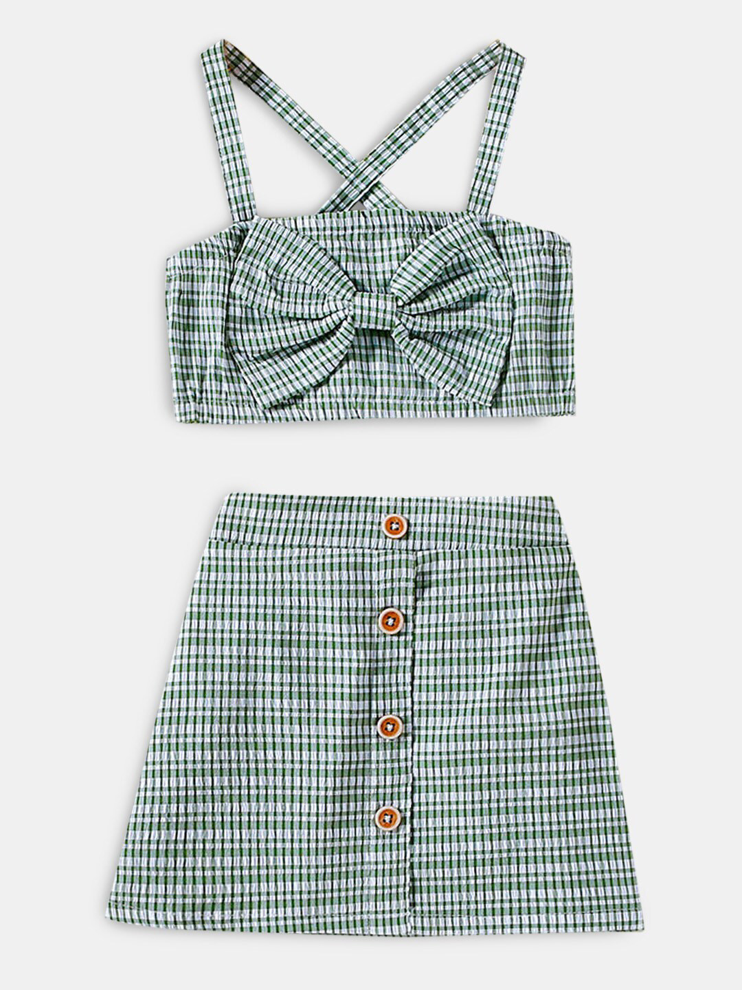 Hopscotch Girls Green & White Checked Tunic with Skirt