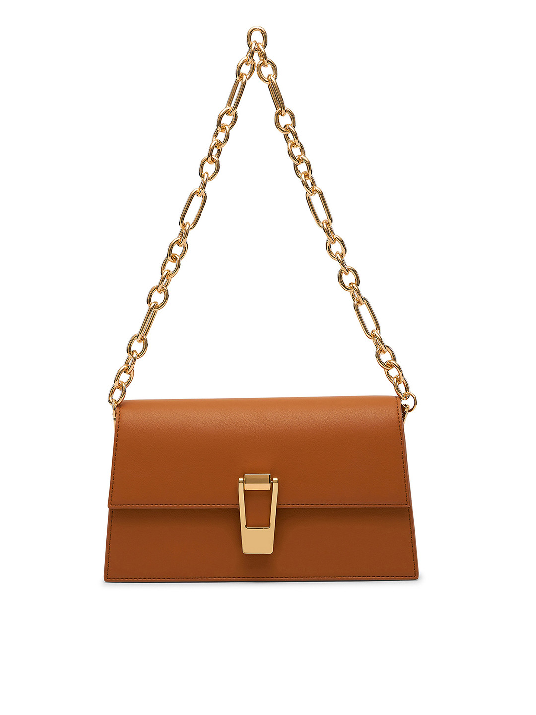 MIRAGGIO Paris Tan Structured Shoulder Bag with Chain Strap