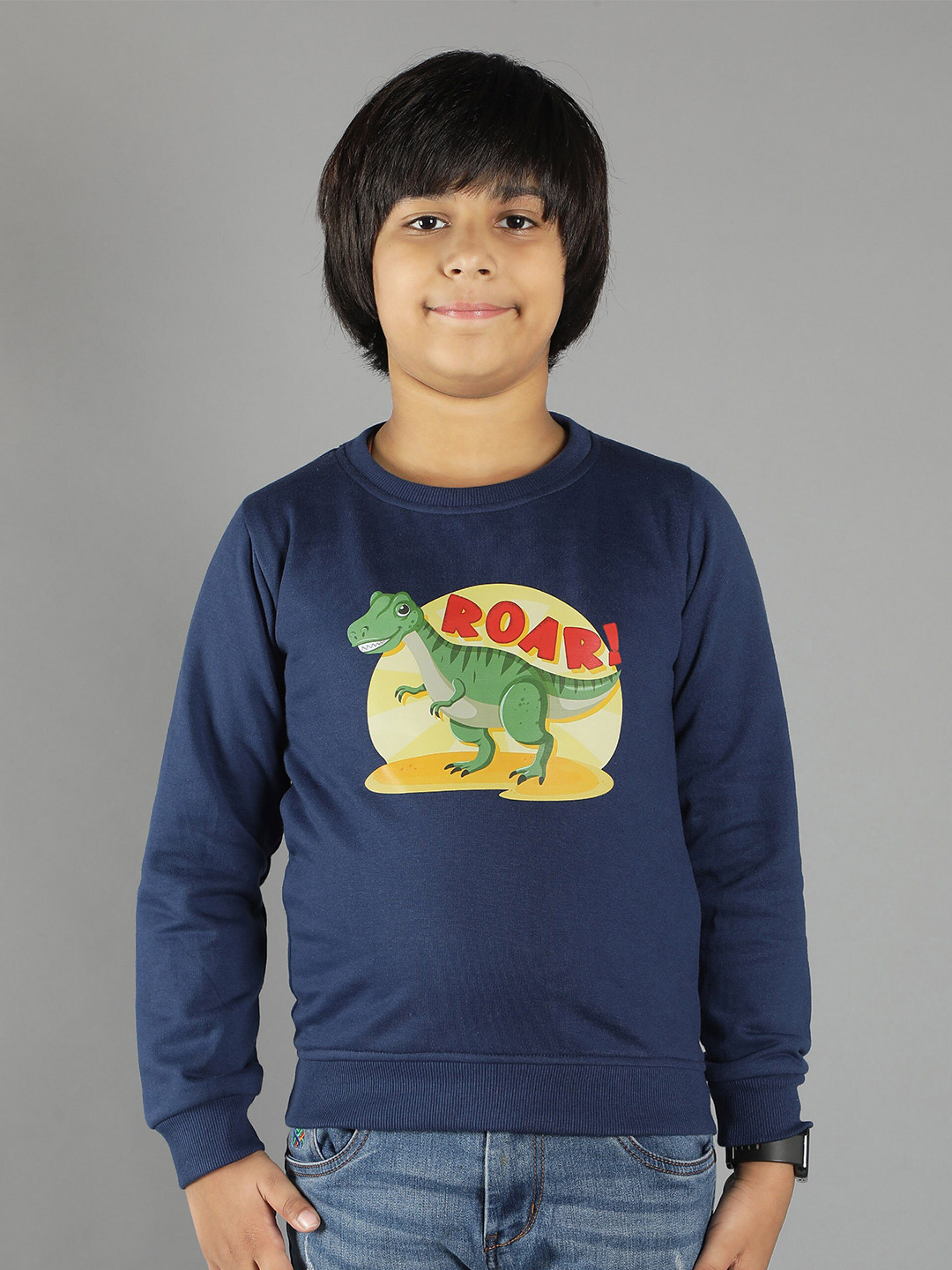 Ninos Dreams Boys Blue Dinosaur Printed Fleece Sweatshirt
