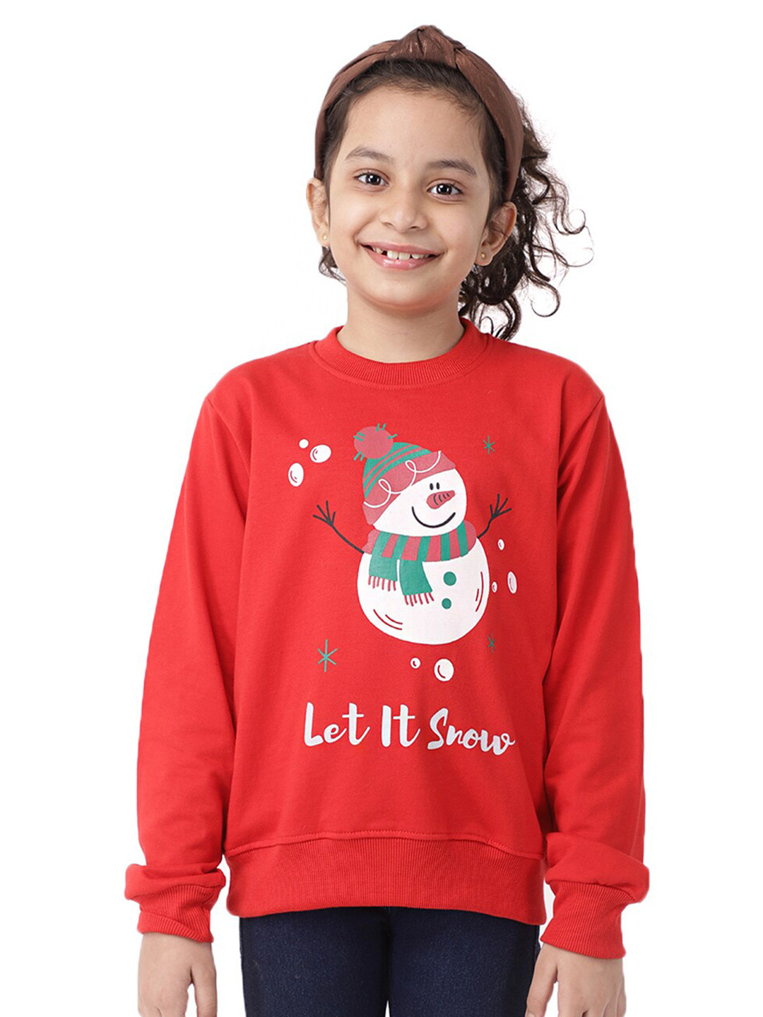 Ninos Dreams Girls Red Christmas Snowman Printed Fleece Sweatshirt