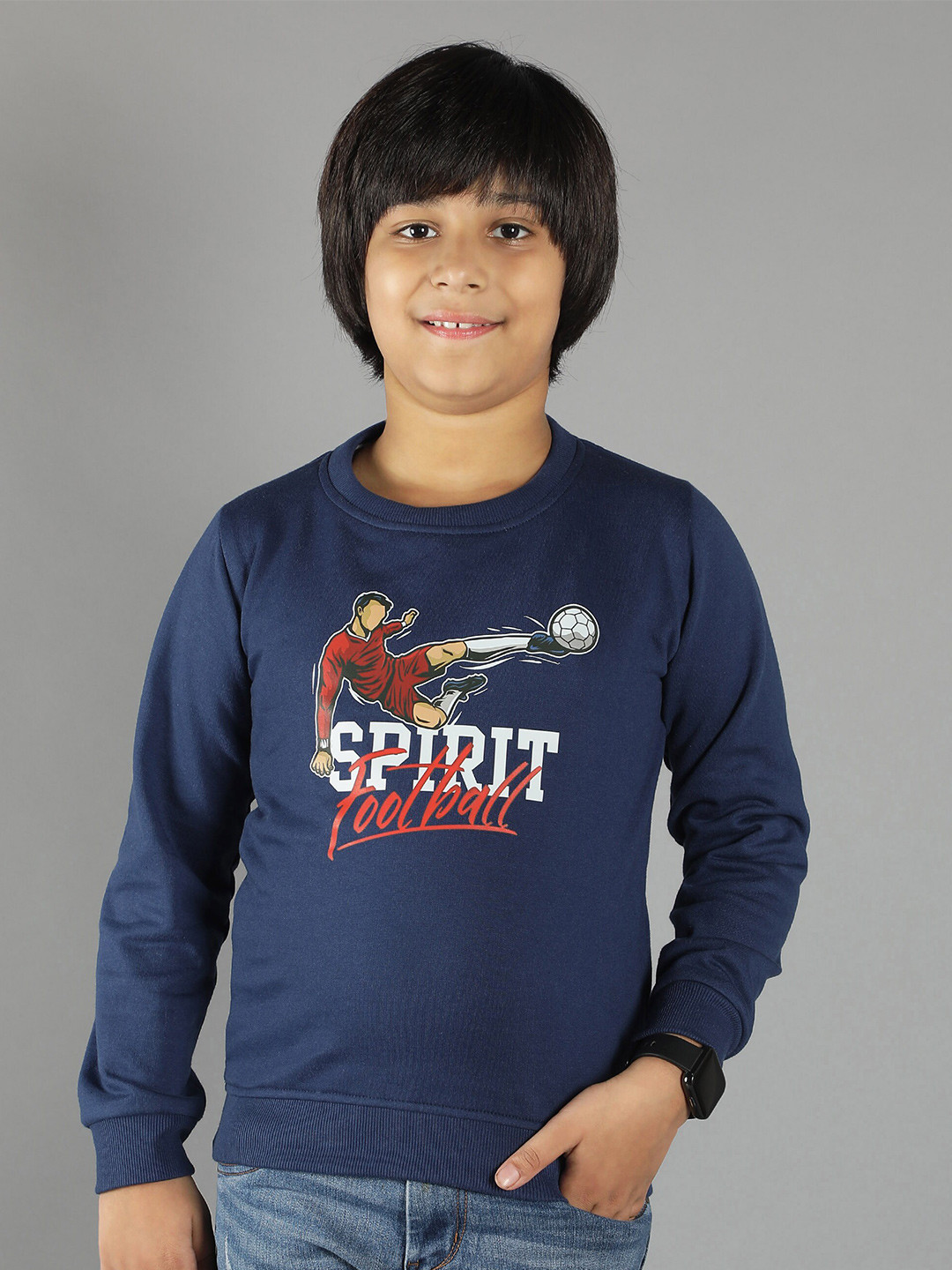 Ninos Dreams Boys Blue Football Spirit Printed Fleece Sweatshirt