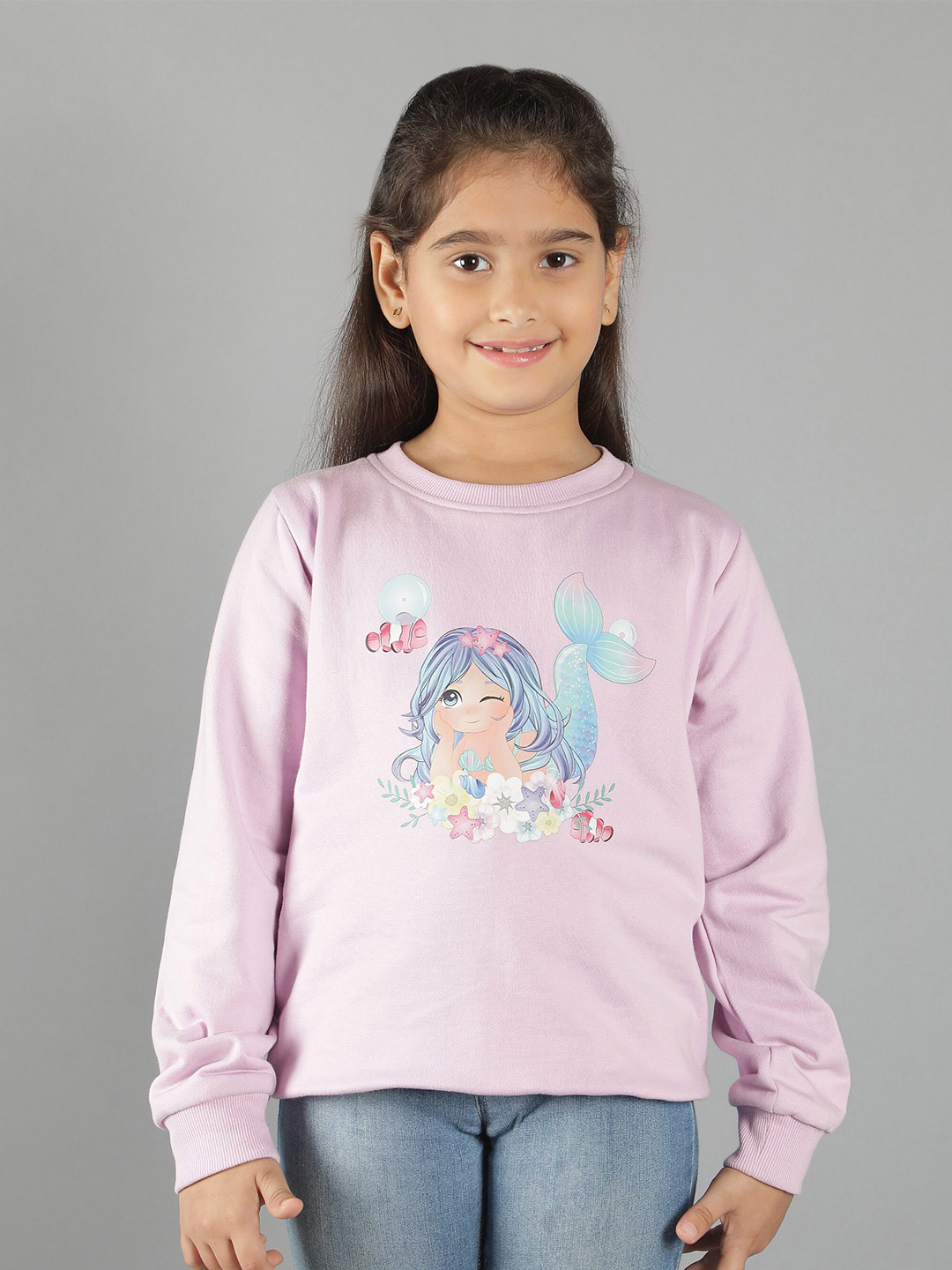 Ninos Dreams Girls Lavender Mermaid Printed Fleece Sweatshirt