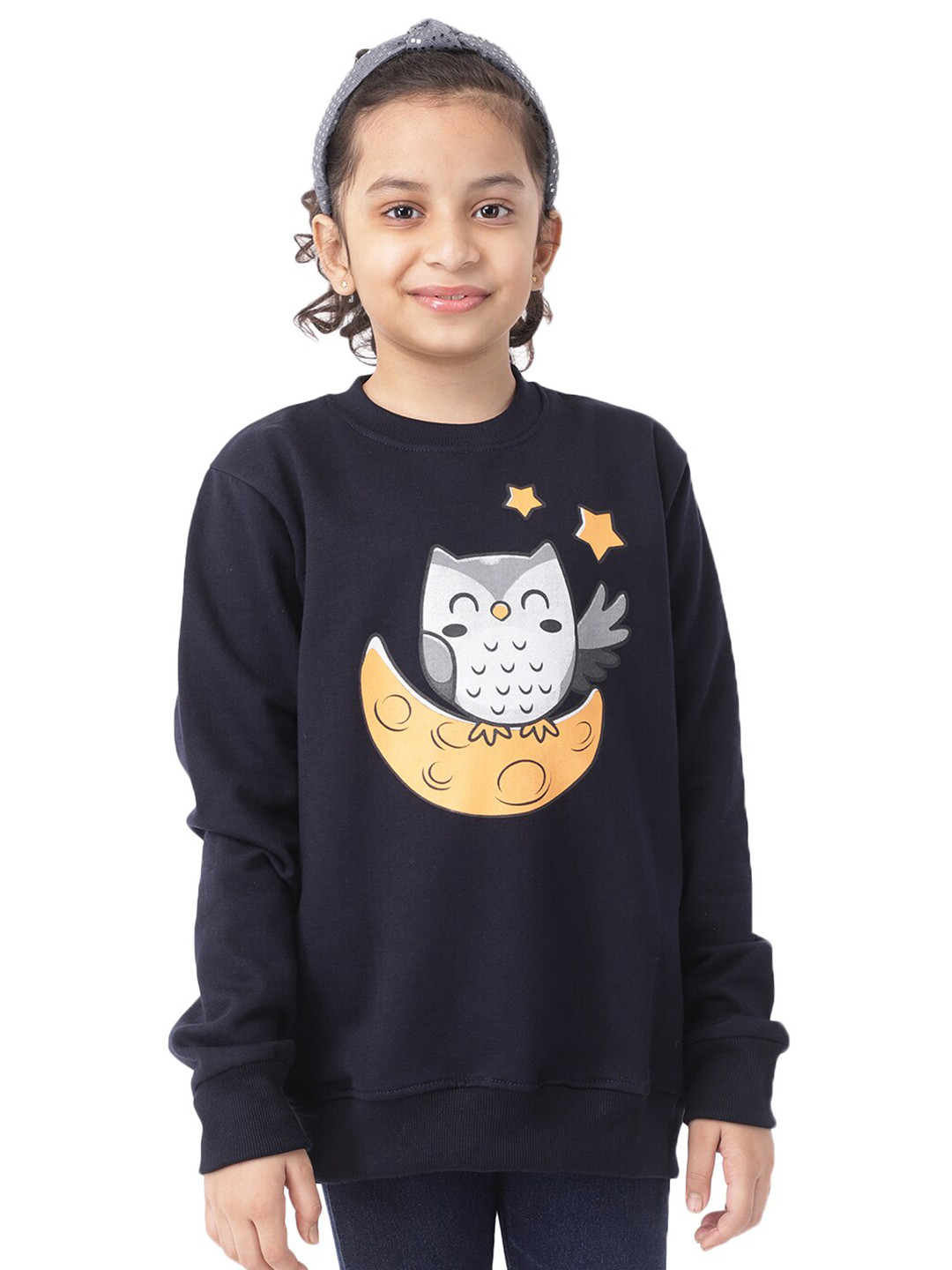 Ninos Dreams Girls Blue Owl Printed Fleece Sweatshirt