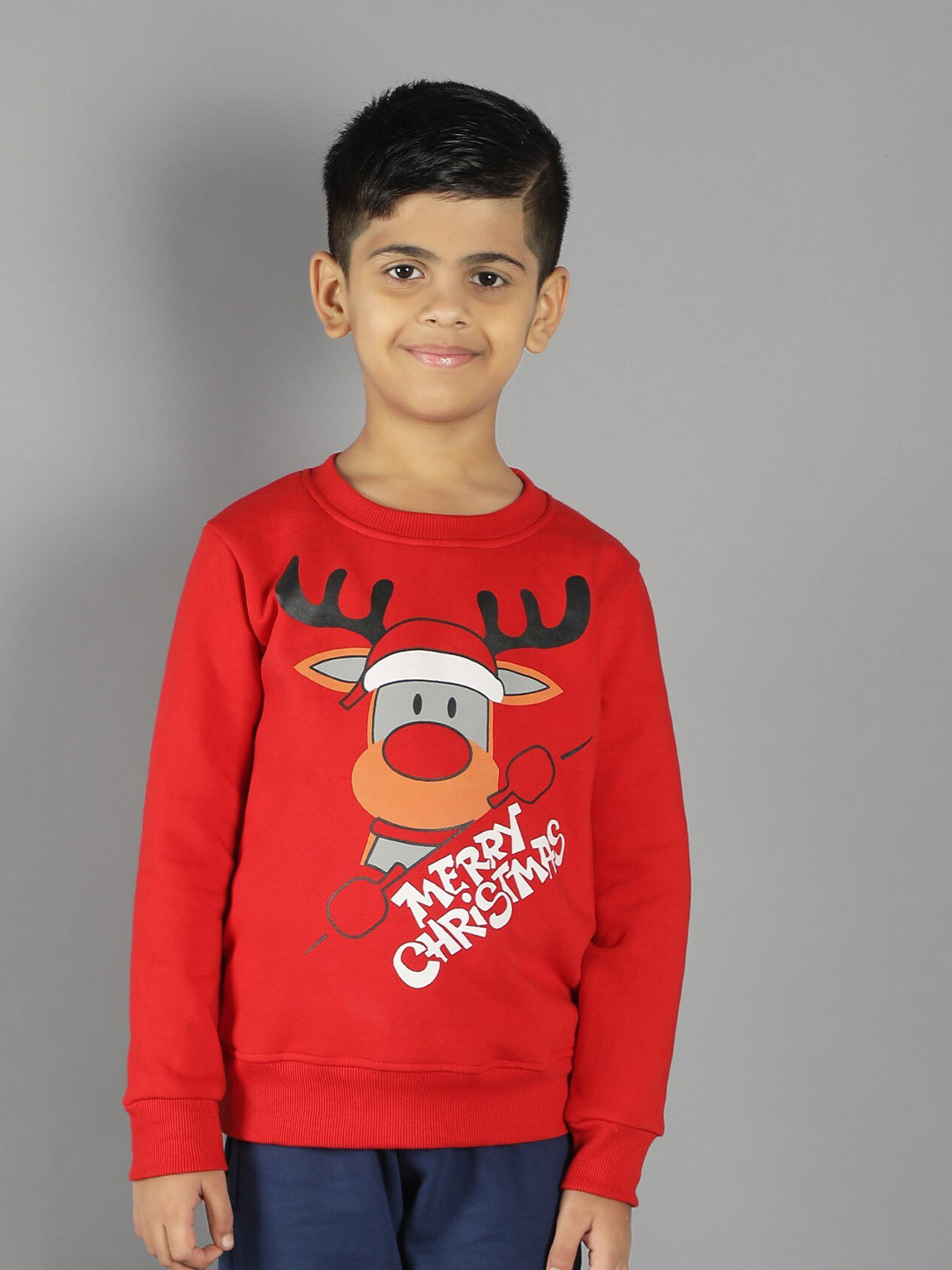 Ninos Dreams Kids Red Merry Christmas Printed Fleece Sweatshirt