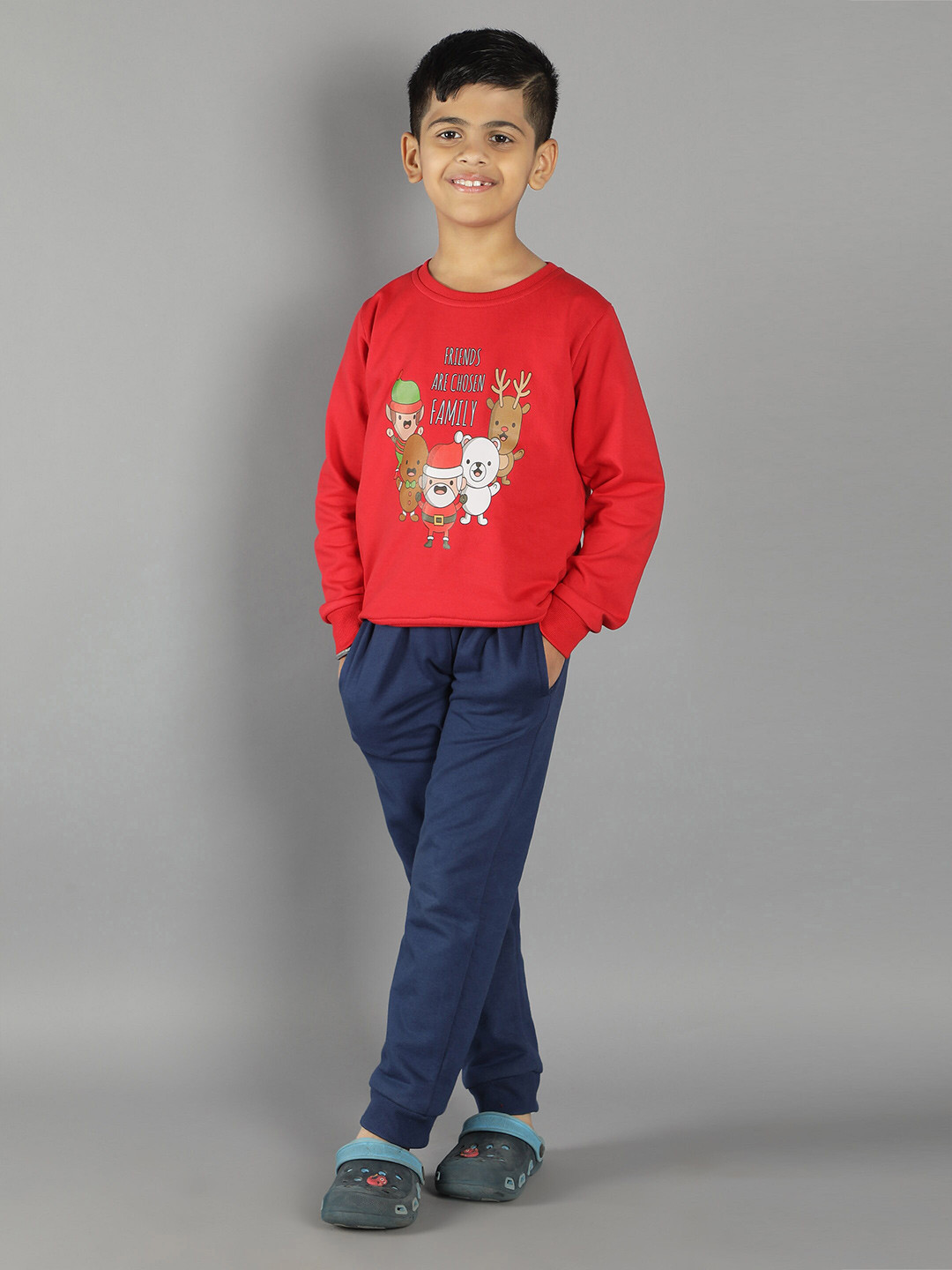 Ninos Dreams Kids Red Christmas Family Printed Fleece Sweatshirt