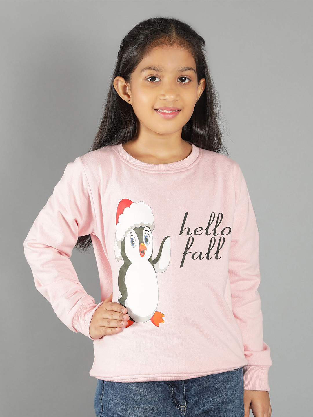 Ninos Dreams Girls Pink Penguin Printed Fleece Sweatshirt