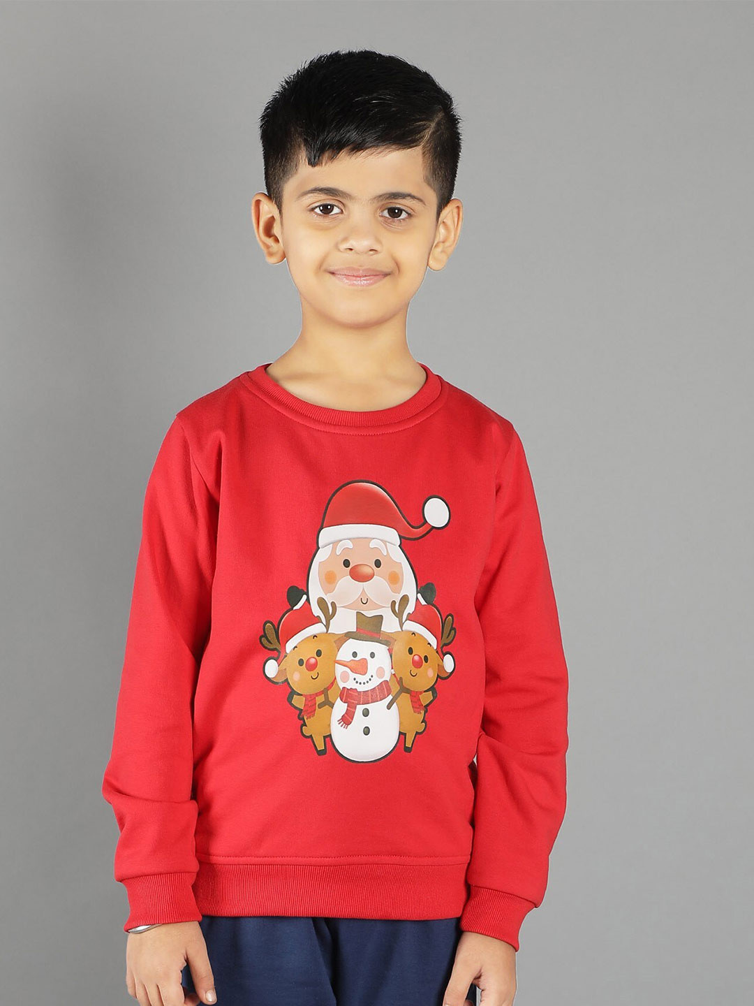 Ninos Dreams Kids Red Christmas Printed Fleece Sweatshirt
