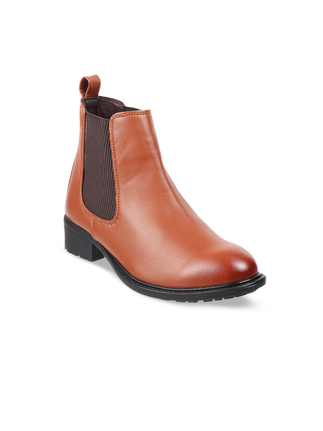 Mochi Women Tan Brown Block-Heeled Chelsea Boots