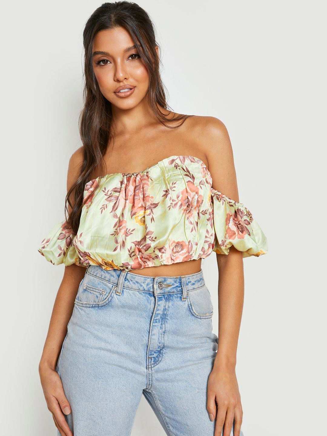 Satin bardot crop top new arrivals