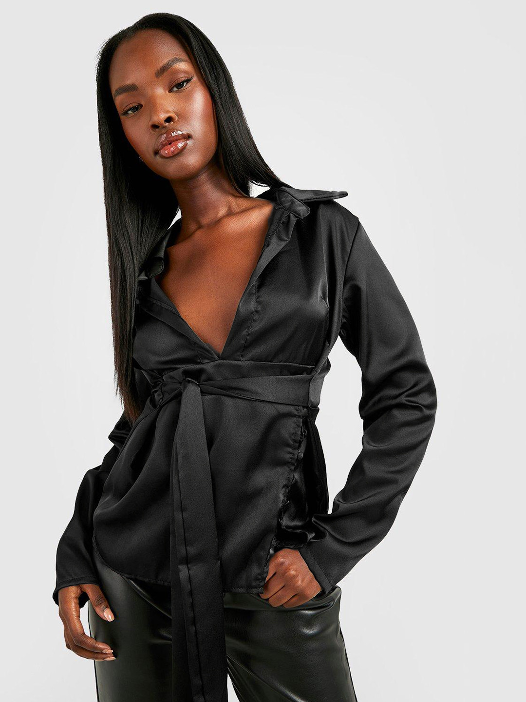 Boohoo Solid Satin Top