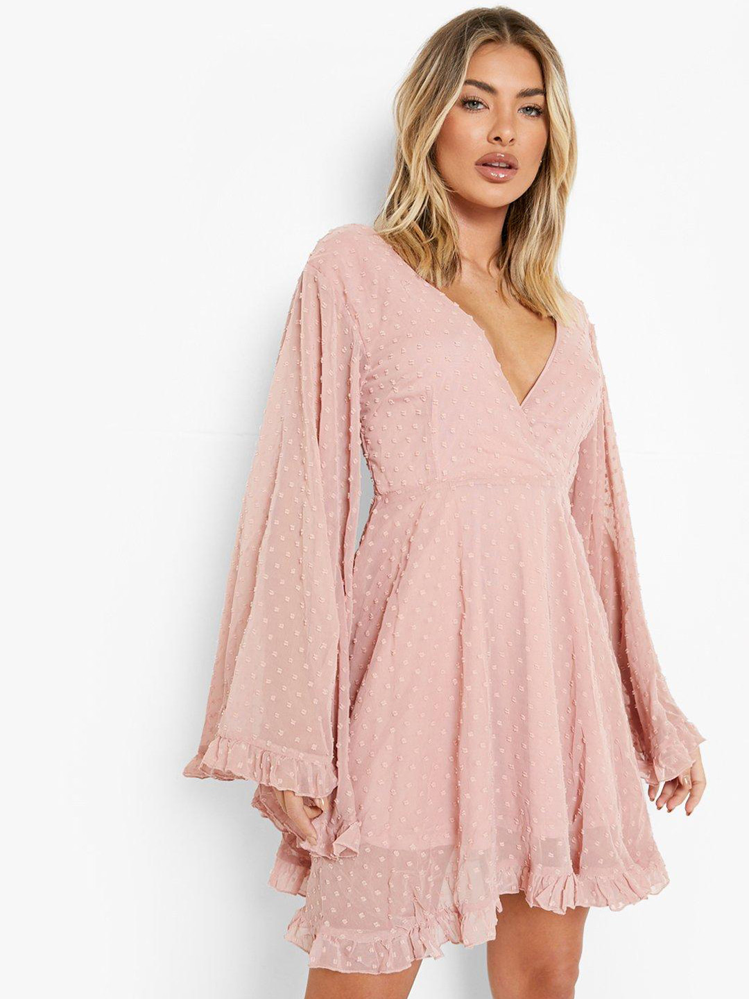 Boohoo Dusty Pink A-Line Dress