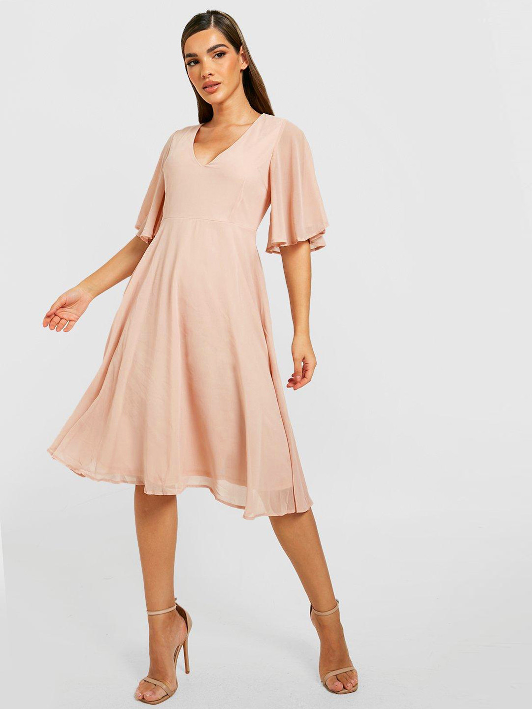 Boohoo Dusty Pink A-Line Midi Dress