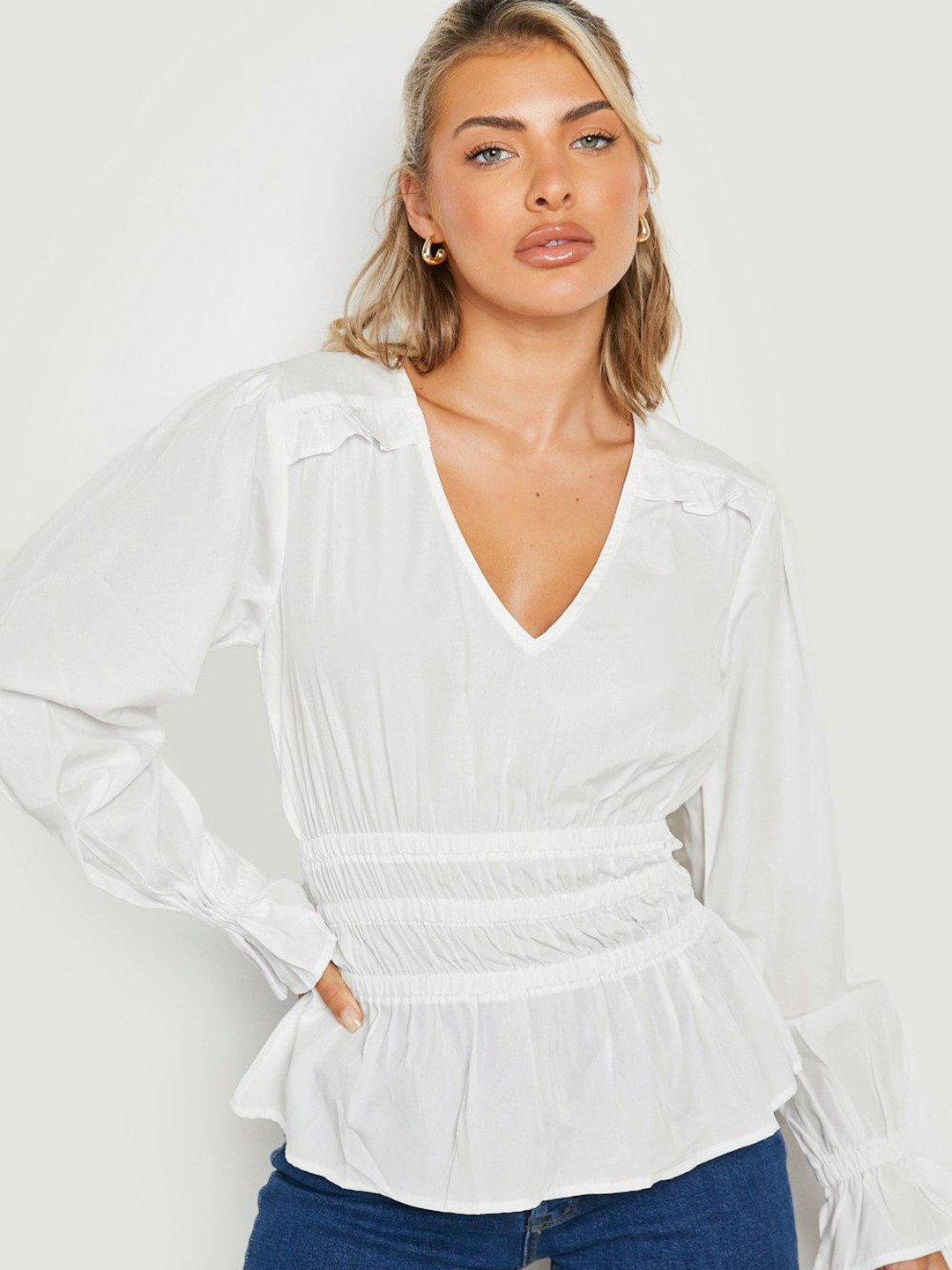 Boohoo V-Neck Cinched Waist Top